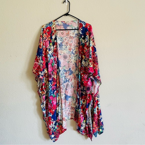 Umgee womans M/L open front kimono vibrant summer floral casual spring flowy - Picture 1 of 9